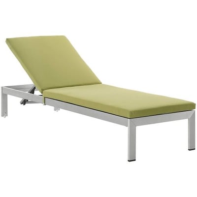 Modway Shore Outdoor Patio Aluminum Chaise Lounge Chair with Cushions, Silver Peridot