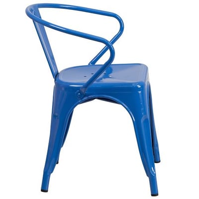 Commercial Grade Blue Metal Indoor-Outdoor Chair with Arms