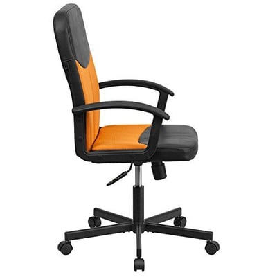 MidBack Black Vinyl and Orange Mesh Racing Executive Swivel Office Chair