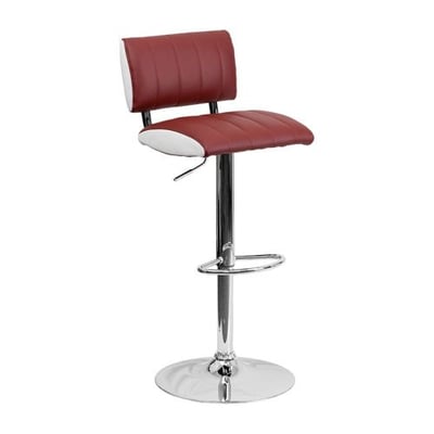 Burgundy Contemporary Barstool  Contemporary Two Tone Burgundy & White Vinyl Adjustable Height Barstool with Chrome Base