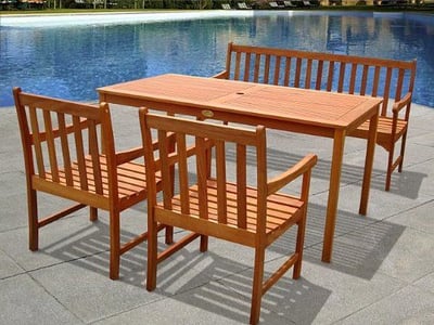 VIFAH V98SET16 Outdoor Wood English Garden 4-Piece Dining Set, Natural Wood Finish, 59 by 31.5 by 29-Inch