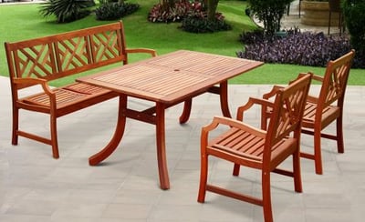 VIFAH V187SET1 Outdoor Wood 4-Piece Dining Set, Natural Wood Finish, 59 by 36 by 29-Inch