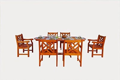 Malibu V144SET7 7 Piece Wood Outdoor Dining Set with Decorative Armchairs