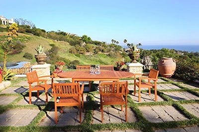 Malibu V1562SET7 Eco-Friendly  7 Piece Wood Outdoor Dining Set with Stacking Chairs