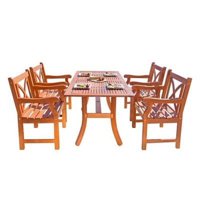 Malibu V189SET6 Eco-Friendly 5 Piece Wood Outdoor Dining Set with X-Back Armchairs