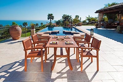 Malibu V187SET3 Eco-Friendly 5 Piece Wood Outdoor Dining Set with Rectangular Curvy Table and Stacking Chairs