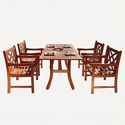 Vifah Malibu Eco Friendly 5 Piece Outdoor Dining Set in Oiled Wood