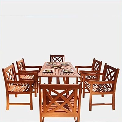 Vifah Malibu Eco Friendly 7 Piece Outdoor Dining Set in Oiled Wood