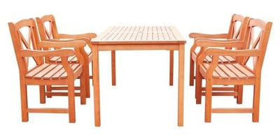 Vifah V98SET44 Malibu Eco-friendly 5-piece Outdoor Hardwood Dining Set with Rectangle Table and Arm Chairs
