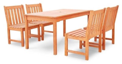 Vifah V98SET46 Malibu Eco-friendly 5-piece Outdoor Hardwood Dining Set with Rectangle Table and Armless Chairs