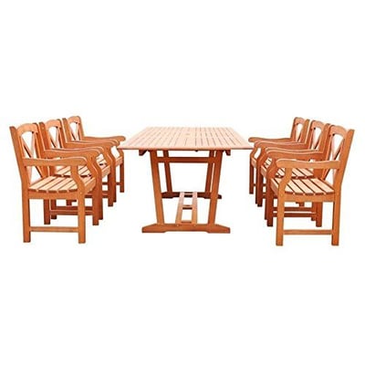 Vifah V232SET34 Malibu Eco-friendly 7-piece Outdoor Hardwood Dining Set with Rectangle Extention Table and Arm Chairs