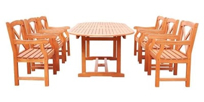 Vifah V144SET32 Malibu Eco-friendly 7-piece Outdoor Hardwood Dining Set with Oval Extention Table and Arm Chairs