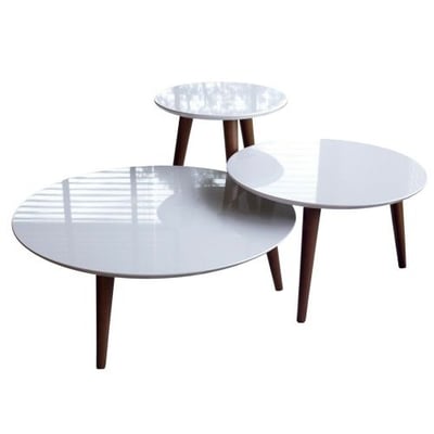 Manhattan Comfort 3-Piece Modern Moore Round End Table in White