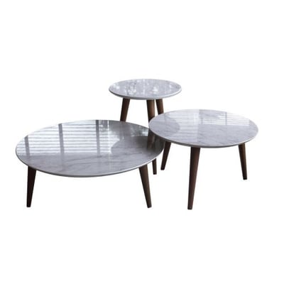 Manhattan Comfort 3-Piece Modern Moore Round End Table in Marble Grey