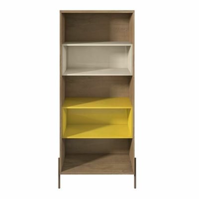 Manhattan Comfort Joy 5-Shelf Bookcase in Yellow & Off White