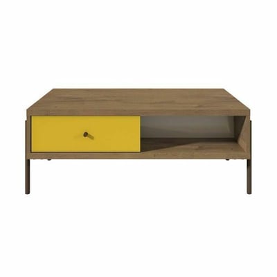 Manhattan Comfort Joy Double-Sided 2-Drawer End Table in Yellow & Off White