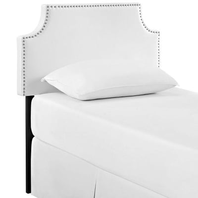 Modway Laura Upholstered Vinyl Headboard Twin Size with Cut-Out Edges and Nailhead Trim in White
