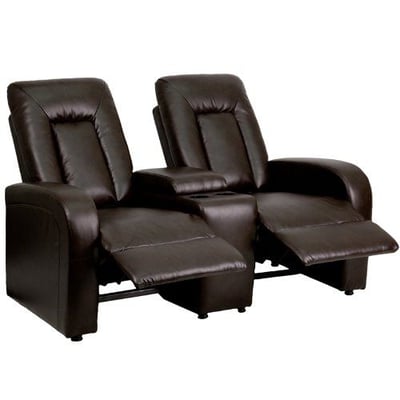 2-Seat Leather Home Theater Recliner with Storage Console