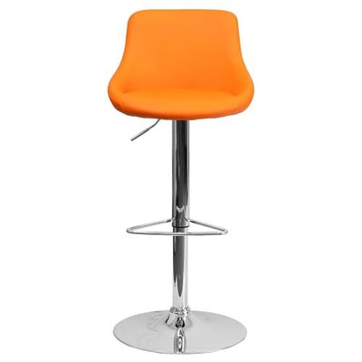 Contemporary Vinyl Bucket Seat Barstool with Chrome Base, Orange