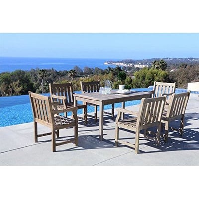Vifah V1297SET15 Renaissance Eco-friendly 7-piece Outdoor Hand-scraped Hardwood Dining Set with Rectangle Table and Arm