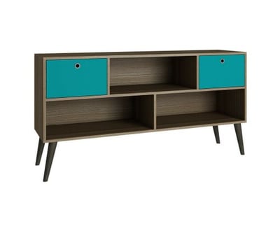 Accentuations by Manhattan Comfort Modern Uppsala TV Stand with 3-Shelves and 2-Drawers in Oak and Aqua