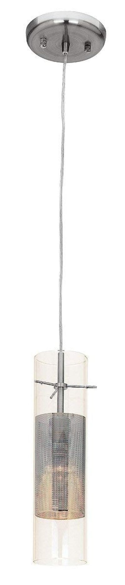 Spartan - 1-Light Pendant - Brushed Steel Finish - Metal Mesh in Clear Glass Shade