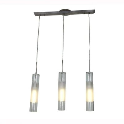 Access Lighting 50548-BS/CLOP Dezi 3-Light Linear Energy Efficient CFL Pendant with Brushed Steel Finish and Opal/Frosted Center Ring Glass Shades
