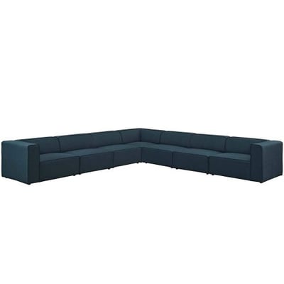 Modway EEI-2837-BLU Mingle 7 Piece Upholstered Fabric Sectional Sofa Set, Blue, L-Shape