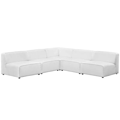Modway EEI-2839-WHI Mingle 5 Piece Upholstered Fabric Set, White, Sectional Sofa