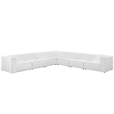 Modway EEI-2837-WHI Mingle 7 Piece Upholstered Fabric Sectional Sofa Set, White, L-Shape