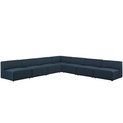 Modway EEI-2841-BLU Mingle 7 Piece Upholstered Fabric Sectional Sofa Set, Blue, L-Shape