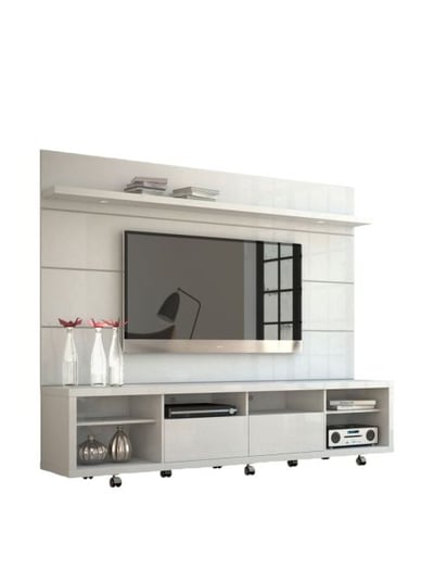 Manhattan Comfort Cabrini TV Stand and Floating Wall TV Panel with LED Lights 2.2 in White Gloss