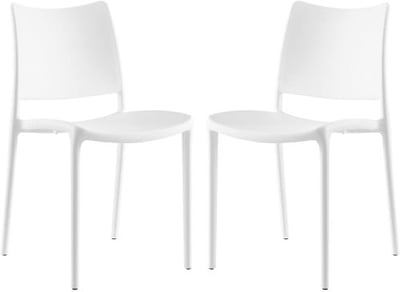 Modway Hipster Contemporary Modern Molded Plastic Stacking Two Dining Chairs in White