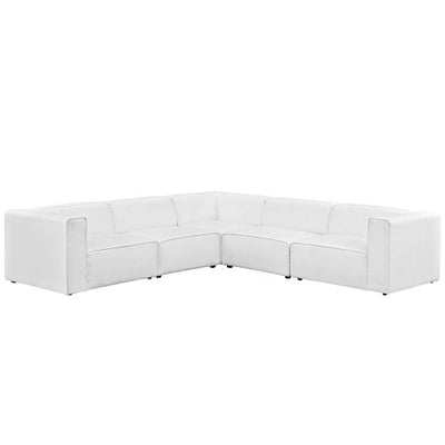 Modway EEI-2835-WHI Mingle 5 Piece Upholstered Fabric Sectional Sofa Set, White