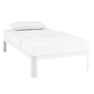 Modway Corinne Steel Twin Modern Mattress Foundation Platform Bed Frame with Wood Slat Support in White