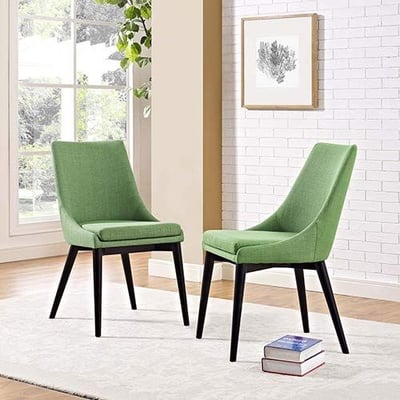 Modway Viscount Fabric Dining Chairs in Kelly Green - Set of 2