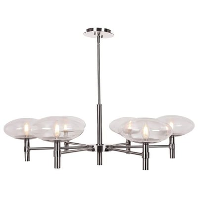 Access Lighting Grand 6-Light Chandelier - Brushed Steel Finish with Clear Glass Shade