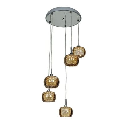 Glam - 5-Light - Pendant - Chrome Finish - Mirror Glass and Crystal Shade