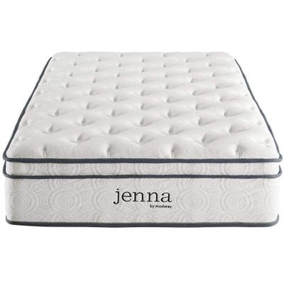 Modway Jenna 10” Twin Innerspring Mattress Quality Quilted Pillow Top-Individually Encased Pocket Coils-10-Year Warranty, Twin, White