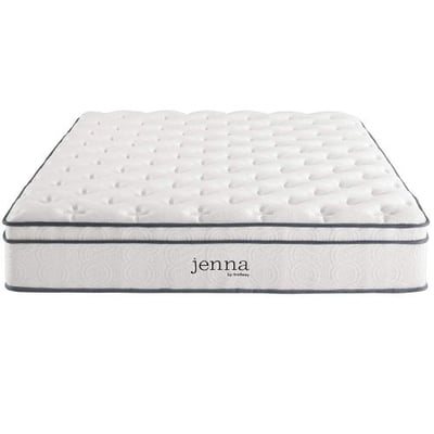 Modway Jenna 10” Queen Innerspring Mattress Quality Quilted Pillow Top-Individually Encased Pocket Coils-10-Year Warranty, Queen, White