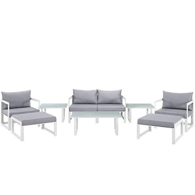 Modway Fortuna 9 Piece Outdoor Sofa Set in White and Gray