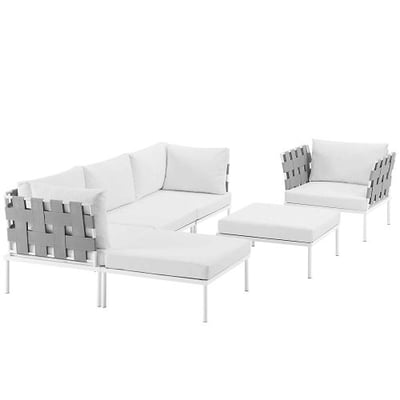 Modway EEI-2626-WHI-WHI-SET Harmony 6 Piece Outdoor Patio Alum, um Sectional Sofa Set, White