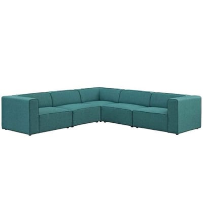 Modway EEI-2835-TEA Mingle 5 Piece Upholstered Fabric Sectional Sofa Set, Teal