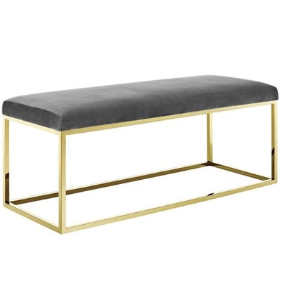 Modway EEI-2851-GLD-GRY Anticipate Velvet Fabric Upholstered Contemporary Modern Bench with Stainless Steel Frame, Gold Gray