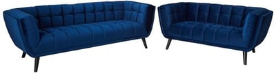 Modway EEI-2979-NAV-SET Bestow Upholstered Velvet Button-Tufted Loveseat and Armchair 2-Piece Set Navy