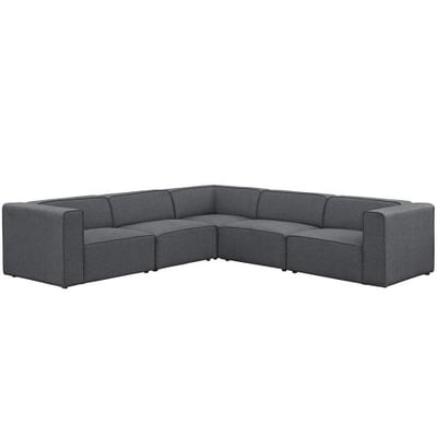 Modway EEI-2835-GRY Mingle 5 Piece Upholstered Fabric Sectional Sofa Set, Gray