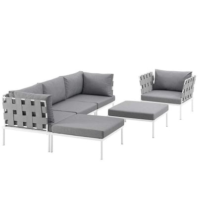 Modway EEI-2626-WHI-GRY-SET Harmony 6 Piece Outdoor Patio Aluminum Sectional Sofa Set, White Gray