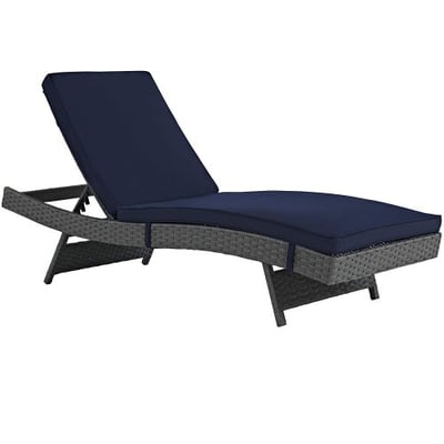 Modway Sojourn Outdoor Patio Rattan Chaise Lounge With Sunbrella Brand Navy Canvas Cushions