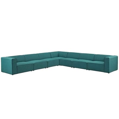 Modway EEI-2837-TEA Mingle 7 Piece Upholstered Fabric Sectional Sofa Set, Teal, L-Shape