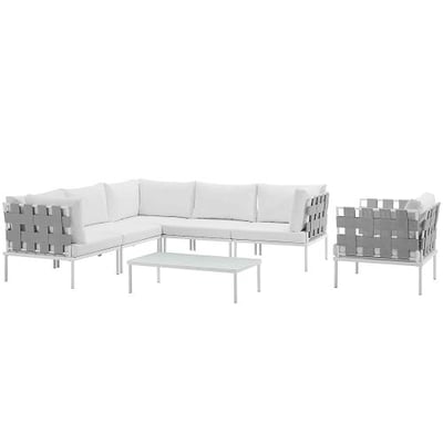 Modway EEI-2620-WHI-WHI-SET Harmony 7 Piece Outdoor Patio Alum, um Sectional Sofa Set, White